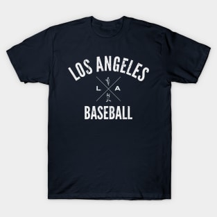 Los Angeles Baseball Distressed Hipster Logo (White) T-Shirt